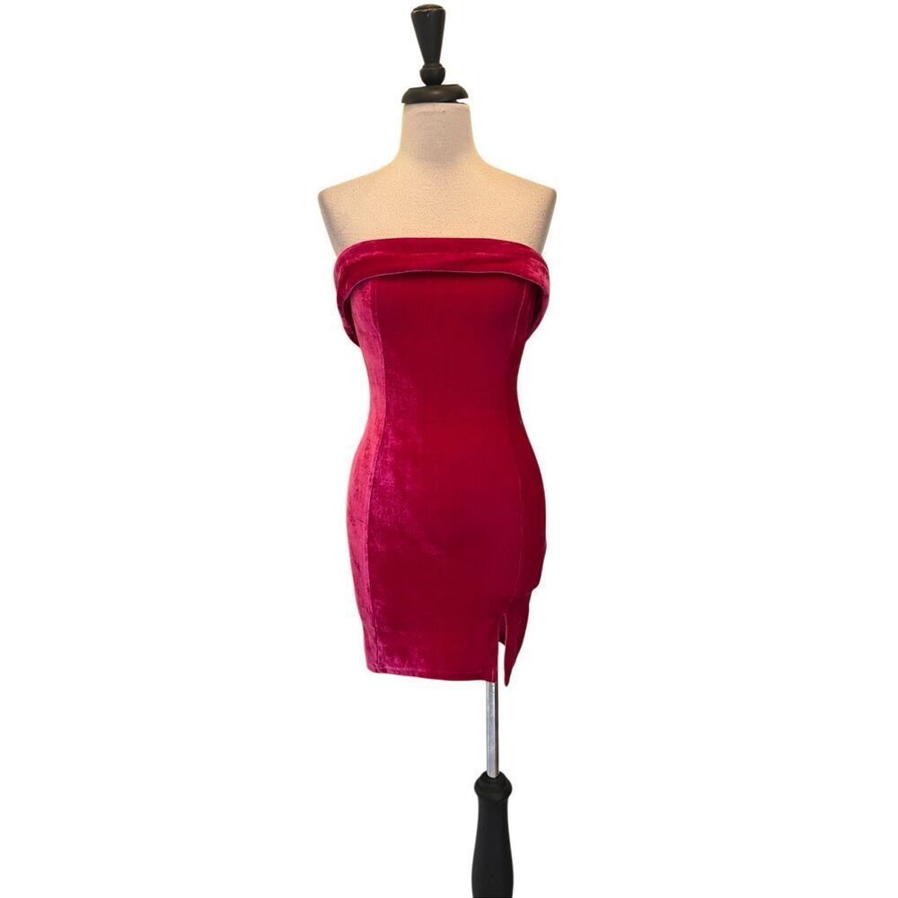 Anthropologie Mable Women's Velvet Strapless Slit Bodycon Mini Dress Pink Small